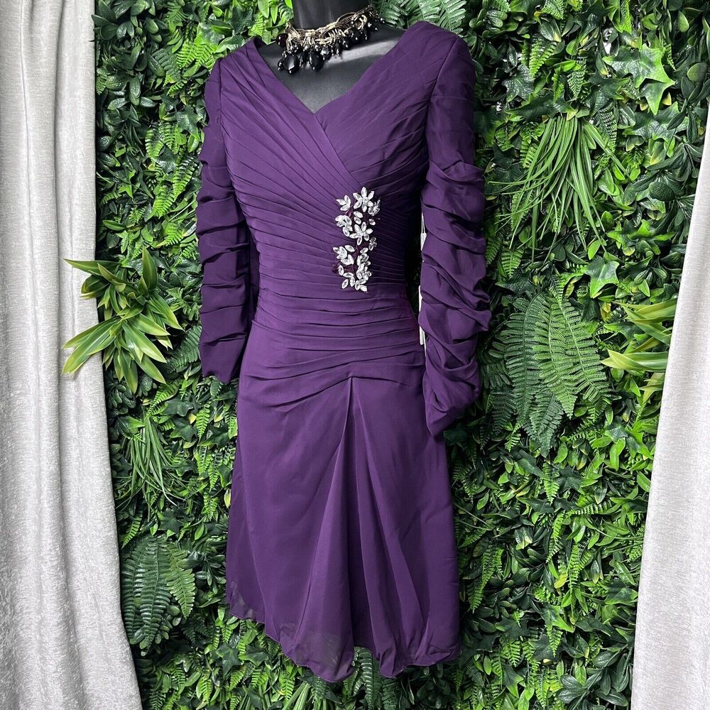JJ's HOUSE Dress Women‎ 6 Purple Embellished Formal Wedding Pleated Stoned  1658
